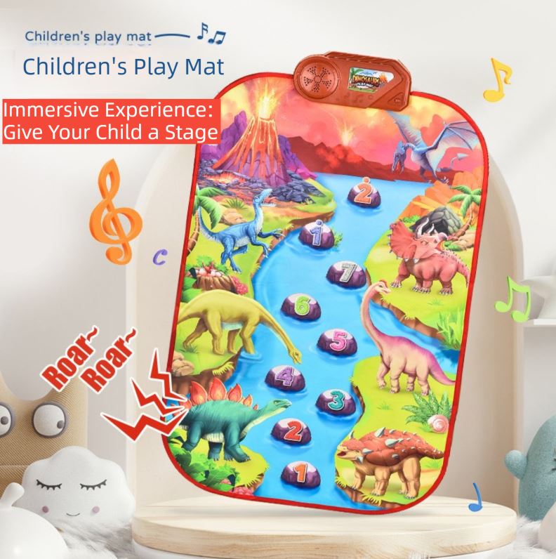 2-Pack Kids Multifunctional Electronic Dance Mat(52x86CM) - Dinosaur & Transport Theme Play Mat with Sound Recognition for Early Education and Physical Exercise