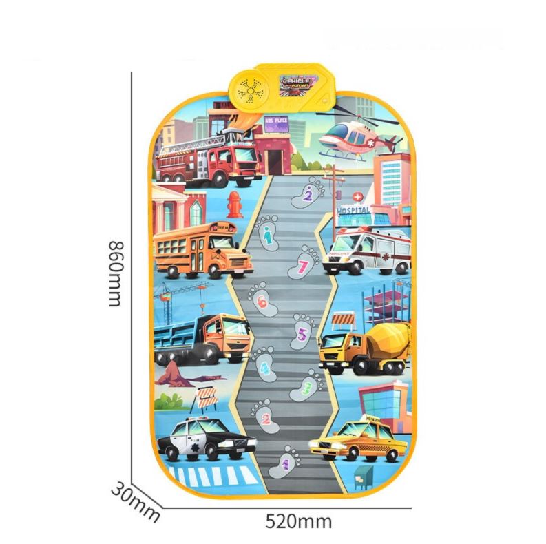 2-Pack Kids Multifunctional Electronic Dance Mat(52x86CM) - Dinosaur & Transport Theme Play Mat with Sound Recognition for Early Education and Physical Exercise