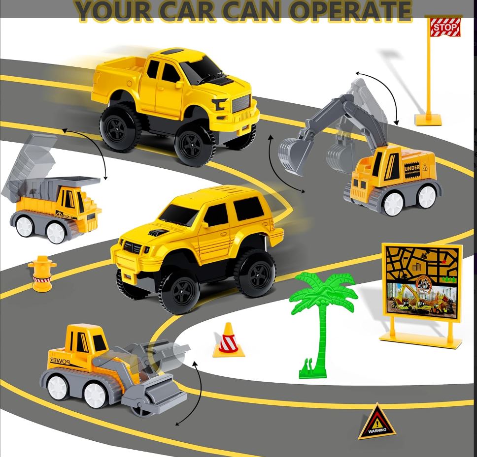 343 track-building sets, track-course - STEM learning toys, construction vehicles (concrete mixers, dump trucks), Develop motor skills and creativity