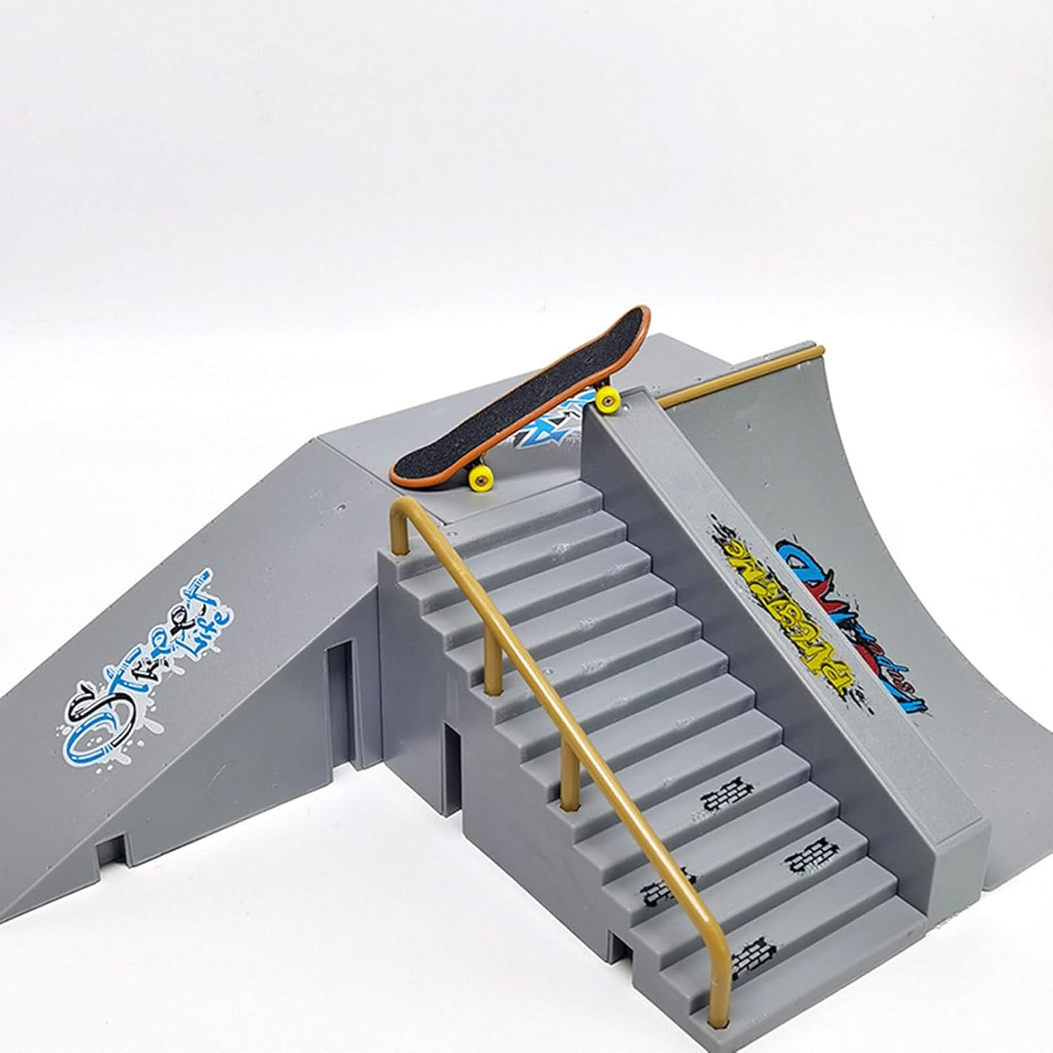 Finger Skateboard Ramp Set 16 Piece Park Kit Compatible with STASHABLES Includes Skateboards Ramps Scooters Skates Bikes Wheels