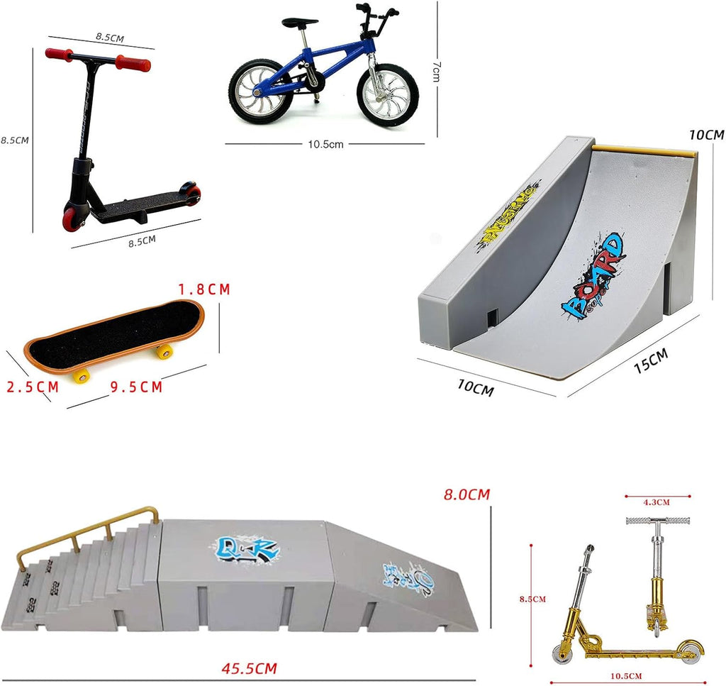 Finger Skateboard Ramp Set 16 Piece Park Kit Compatible with STASHABLES Includes Skateboards Ramps Scooters Skates Bikes Wheels
