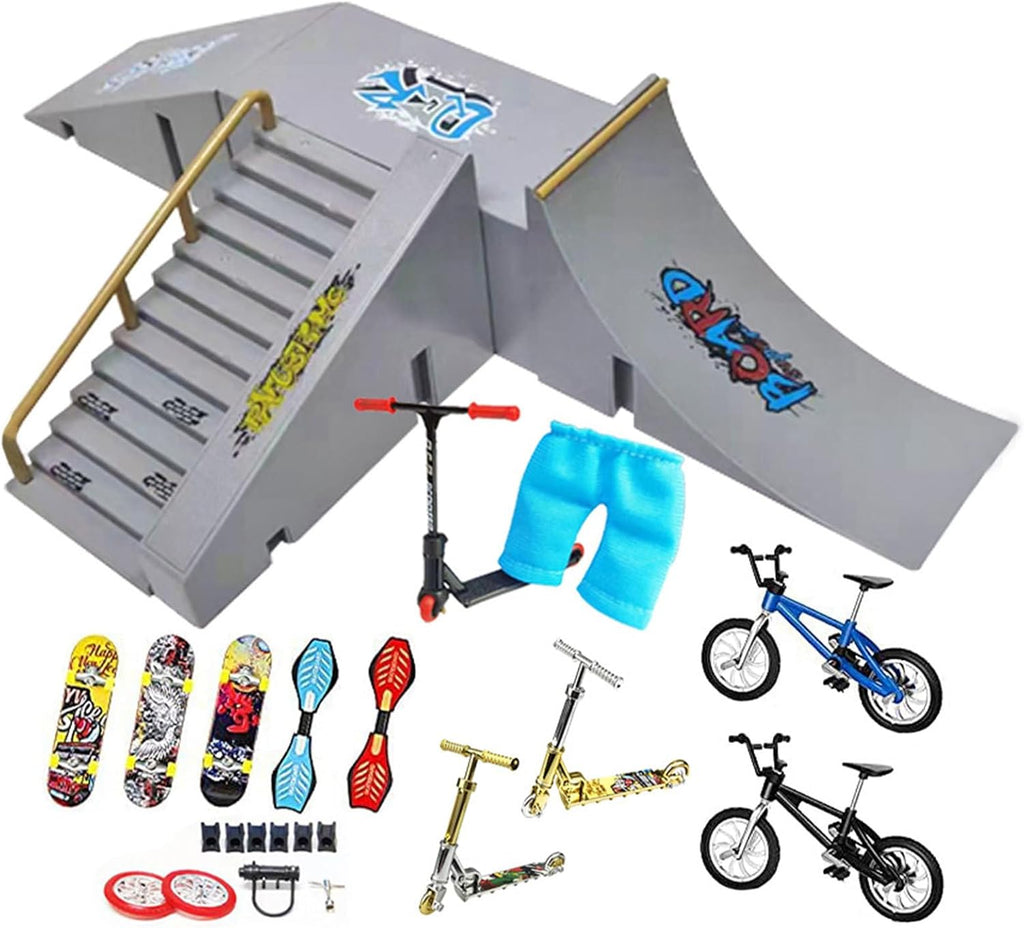 Finger Skateboard Ramp Set 16 Piece Park Kit Compatible with STASHABLES Includes Skateboards Ramps Scooters Skates Bikes Wheels