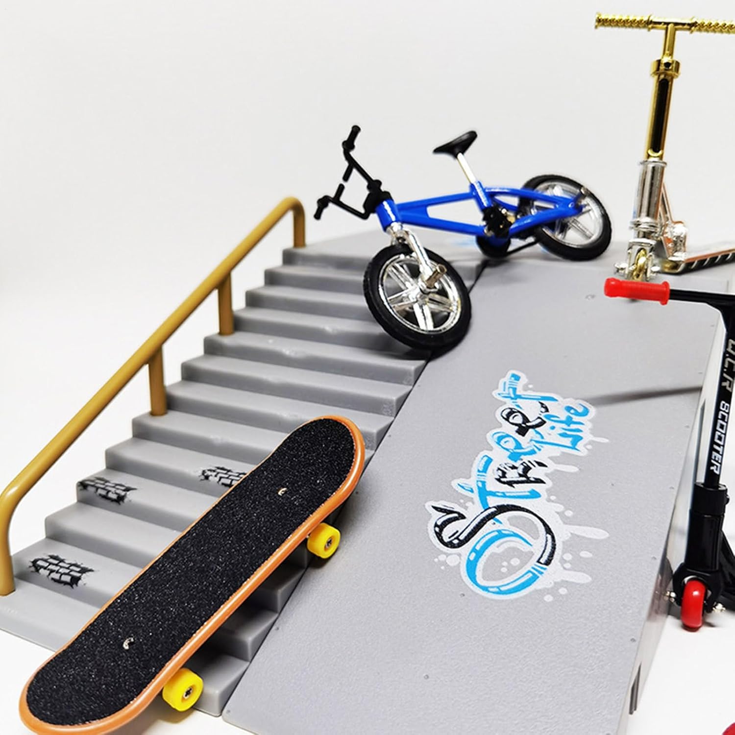Finger Skateboard Ramp Set 16 Piece Park Kit Compatible with STASHABLES Includes Skateboards Ramps Scooters Skates Bikes Wheels