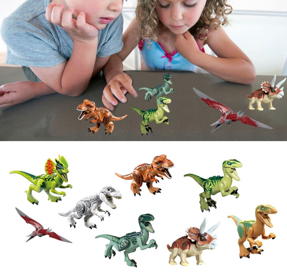 8 x Jurassic World Dinosaur Figures Building Toys Blocks Best Kids Gift Multi-coloured