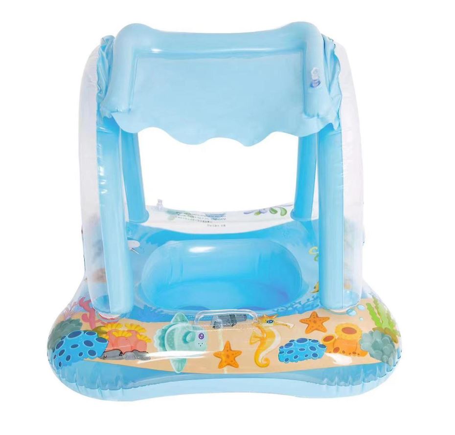 Baby Swim Ring Inflatable Pool Float with Handle UPF 50+ Sun Protection for Children 3 to 36 Months Blue