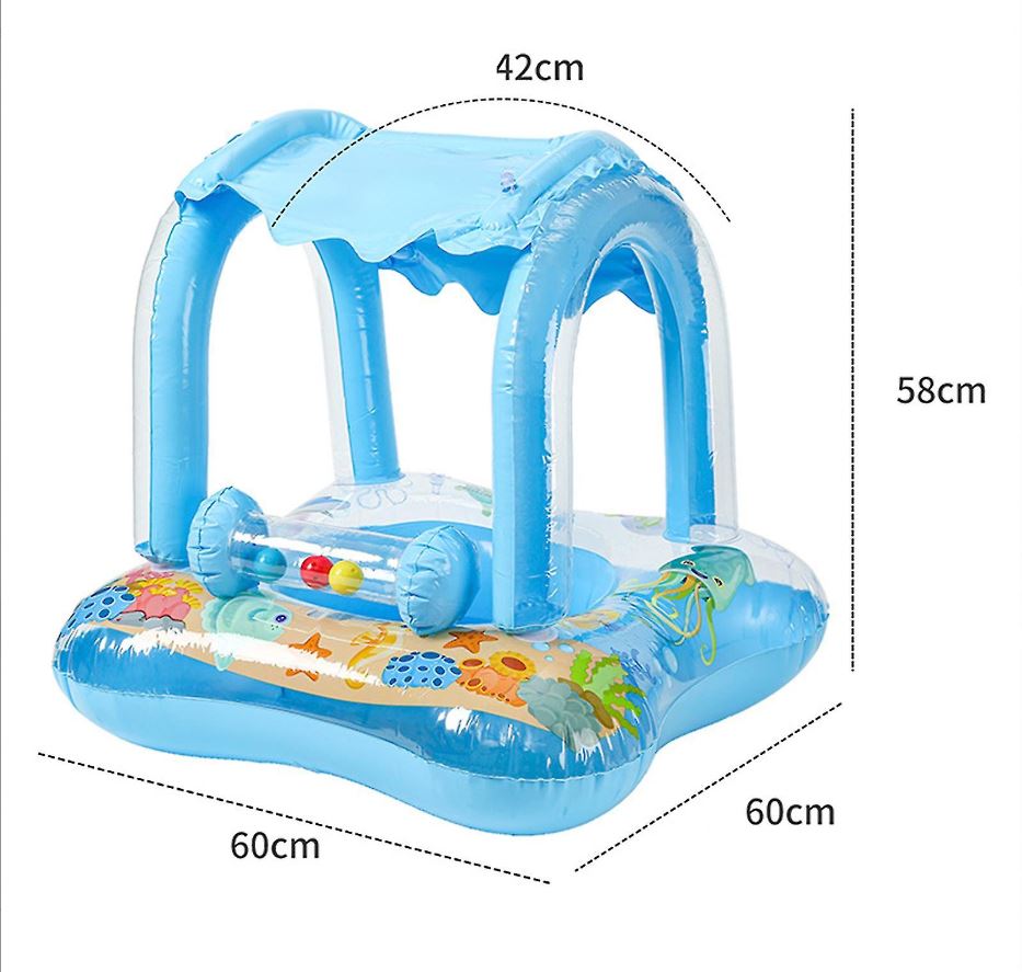 Baby Swim Ring Inflatable Pool Float with Handle UPF 50+ Sun Protection for Children 3 to 36 Months Blue