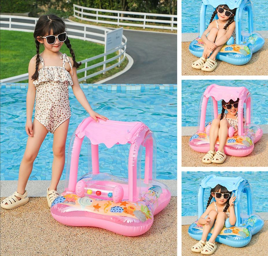 Baby Swim Ring Inflatable Pool Float with Handle UPF 50+ Sun Protection for Children 3 to 36 Months Blue