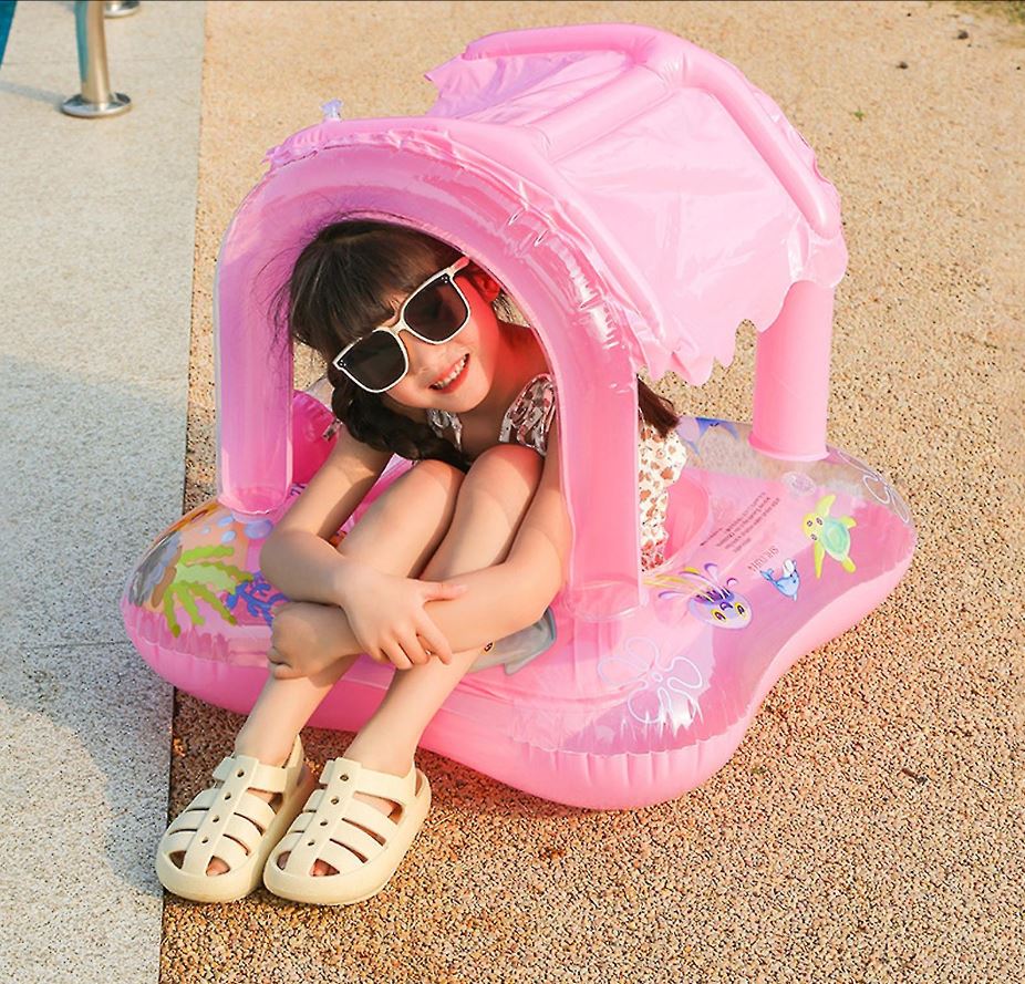 Baby Swim Ring Inflatable Pool Float with Handle UPF 50+ Sun Protection for Children 3 to 36 Months Blue