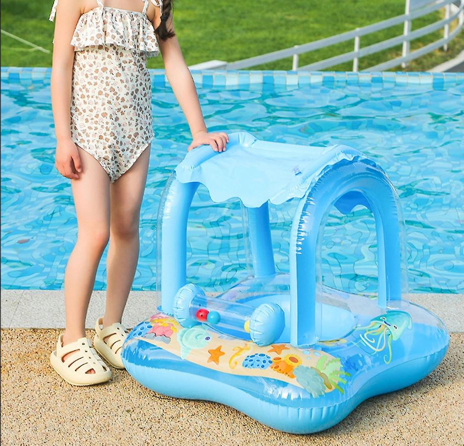 Baby Swim Ring Inflatable Pool Float with Handle UPF 50+ Sun Protection for Children 3 to 36 Months Blue