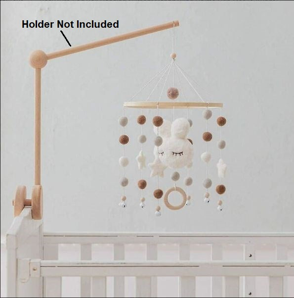 Baby with Felt Ball Hanging Nursery Rabbit Wind Chime Crib Mobile (White)