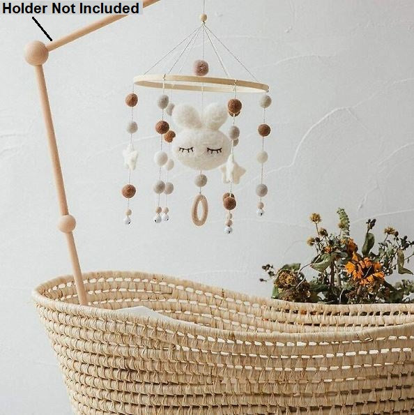 Baby with Felt Ball Hanging Nursery Rabbit Wind Chime Crib Mobile (White)