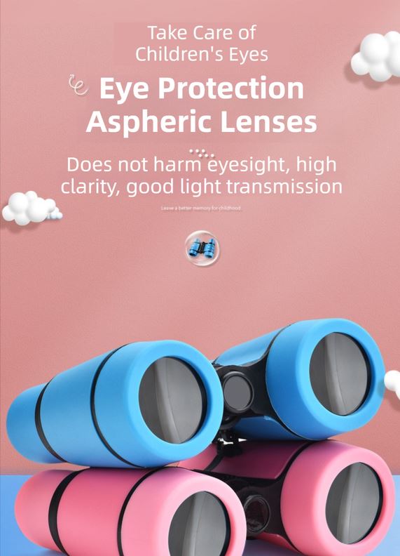 Yellow 6X30 Lightweight Kids Binoculars with Non-Slip Colorful Rubber Grips - Educational Outdoor Exploration Toy with Shoulder Strap