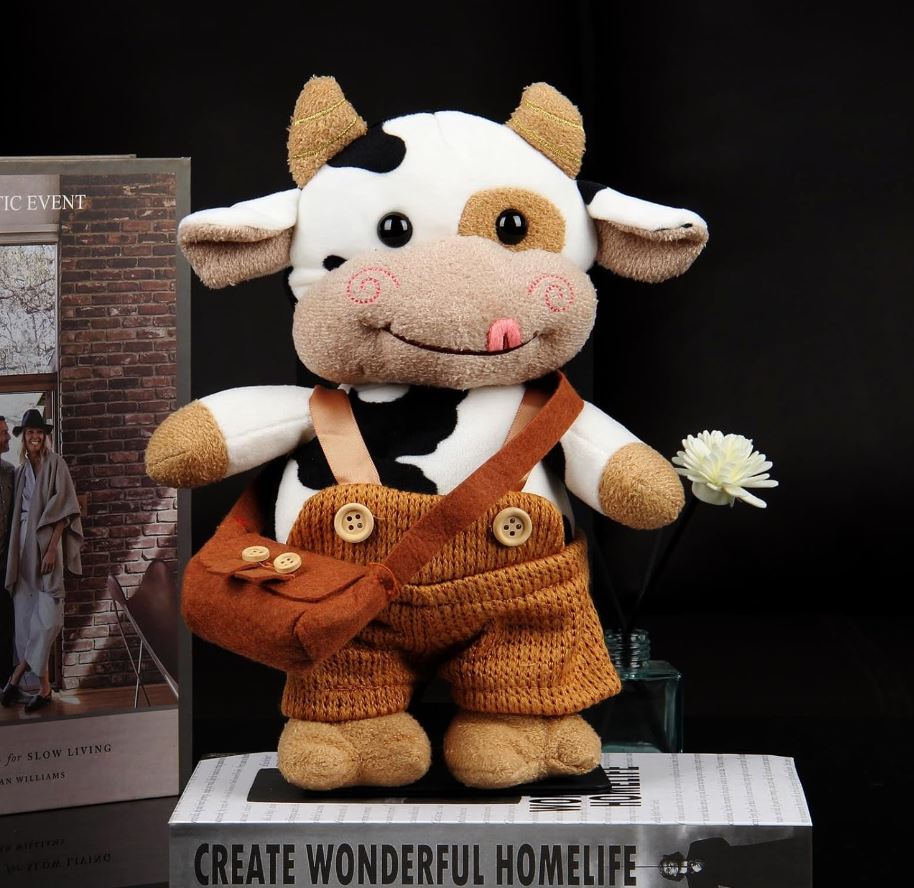 Brown Cow Plush Toy 30cm Soft Hug Pillow Compatible with Yux