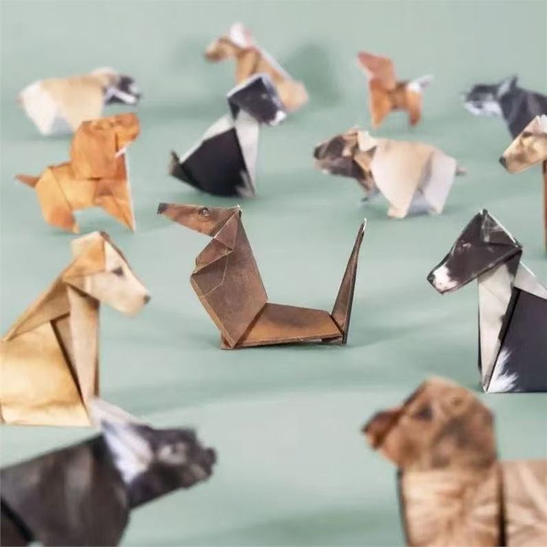 DIY Geometric Origami Kit for Kids Total 100 Sheets - Semi-Finished Cat and Dog Folding Craft