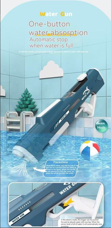 Electric Water Gun Auto Refill 43cm High Pressure Blaster Toy Rechargeable Squirt Soaker for Kids & Adults White