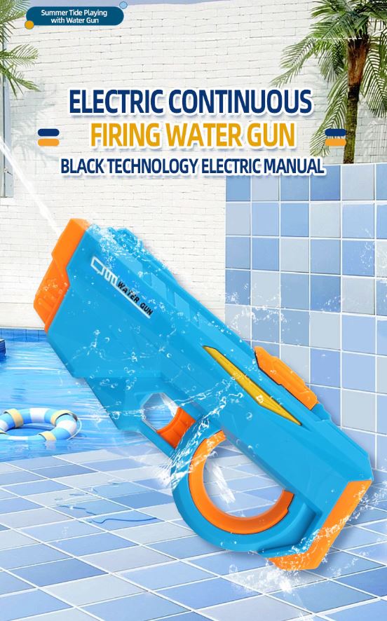 Electric Water Gun Automatic Continuous Fire Squirt Toy 8m Range Rechargeable Battery Outdoor Pool Beach Fun Blue