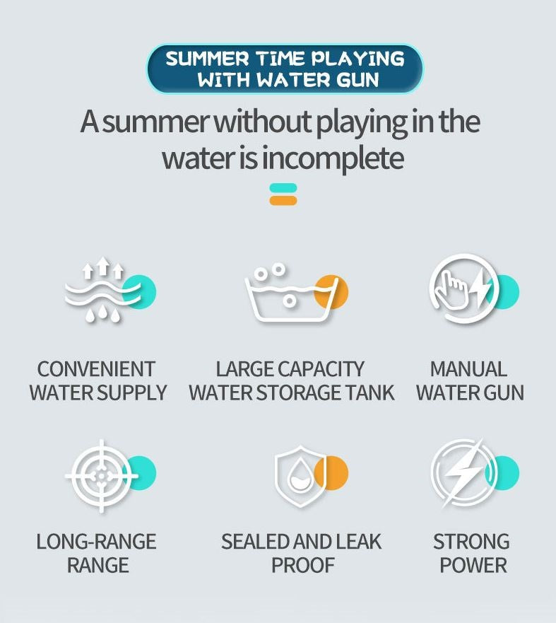 Electric Water Gun Automatic Continuous Fire Squirt Toy 8m Range Rechargeable Battery Outdoor Pool Beach Fun Blue