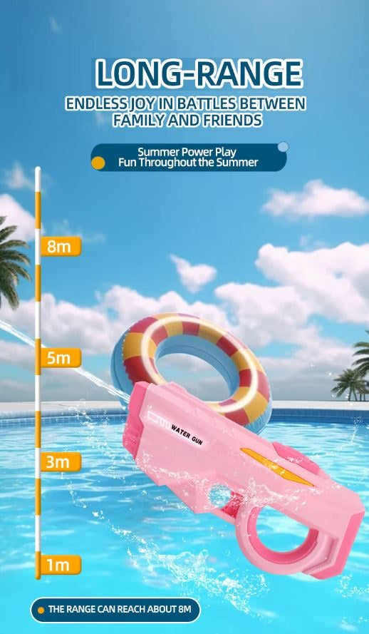 Electric Water Gun Automatic Continuous Fire Squirt Toy 8m Range Rechargeable Battery Outdoor Pool Beach Fun Pink