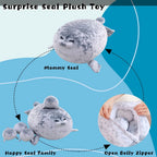 Gray Chubby Seal Plush Pillow with 4 Baby Seals Inside: Soft Stuffed Animal for Kids, Hug Pillow & Room Decor – Perfect Gift for Children