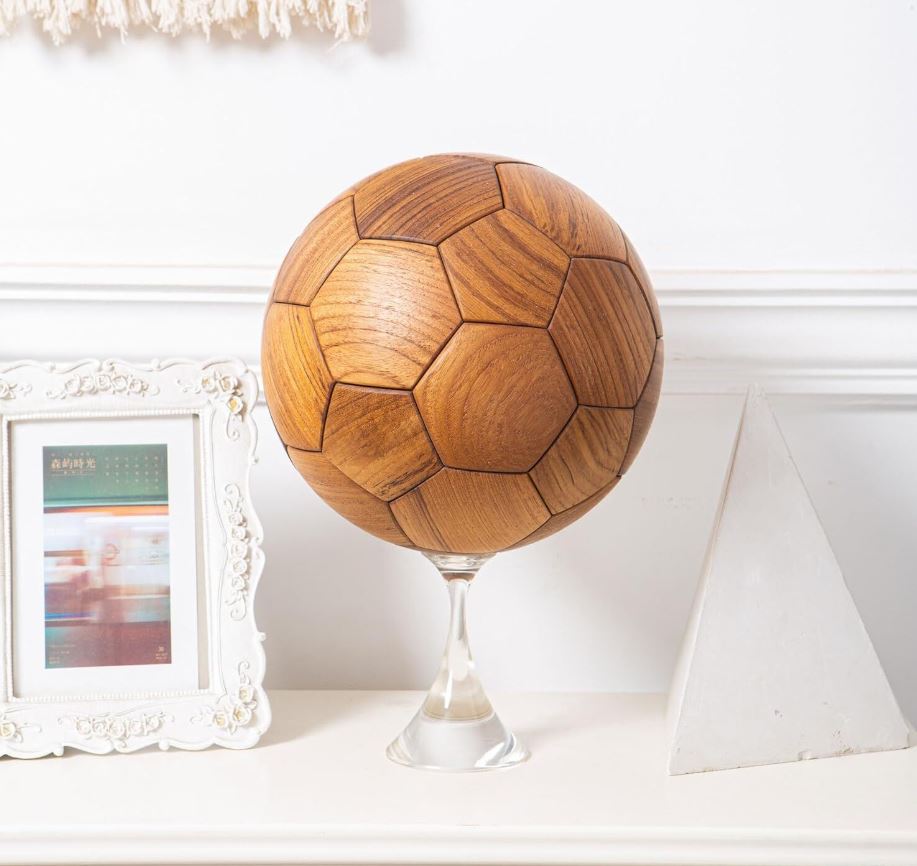Handcrafted Wooden Football Puzzle – 3D Mortise and Tenon Soccer Ball Assembly Kit | Solid Teak, Walnut | DIY Gift for Adults, Kids & Football Fans