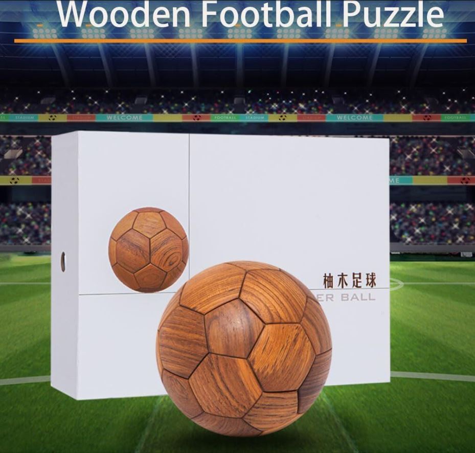 Handcrafted Wooden Football Puzzle – 3D Mortise and Tenon Soccer Ball Assembly Kit |Walnut , Beech Wood | DIY Gift for Adults, Kids & Football Fans