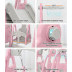 Keezi Kids Slide Swing Set Basketball Hoop Outdoor Playground Toys 170cm Pink.