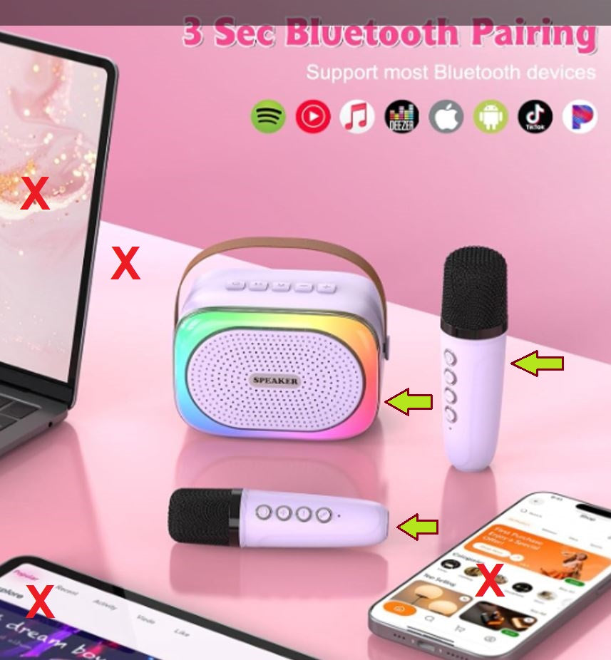 Karaoke set for kids - Portable Bluetooth speaker for car - Equipped with 2 karaoke microphones - Voice changer and LED lights - Ideal birthday gift for teenagers and children - Off-white