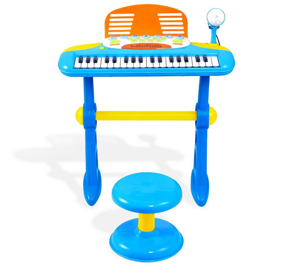Keezi Kids Piano Keyboard 37 Keys Electronic Musical Instrument Set w/ Stool Microphone