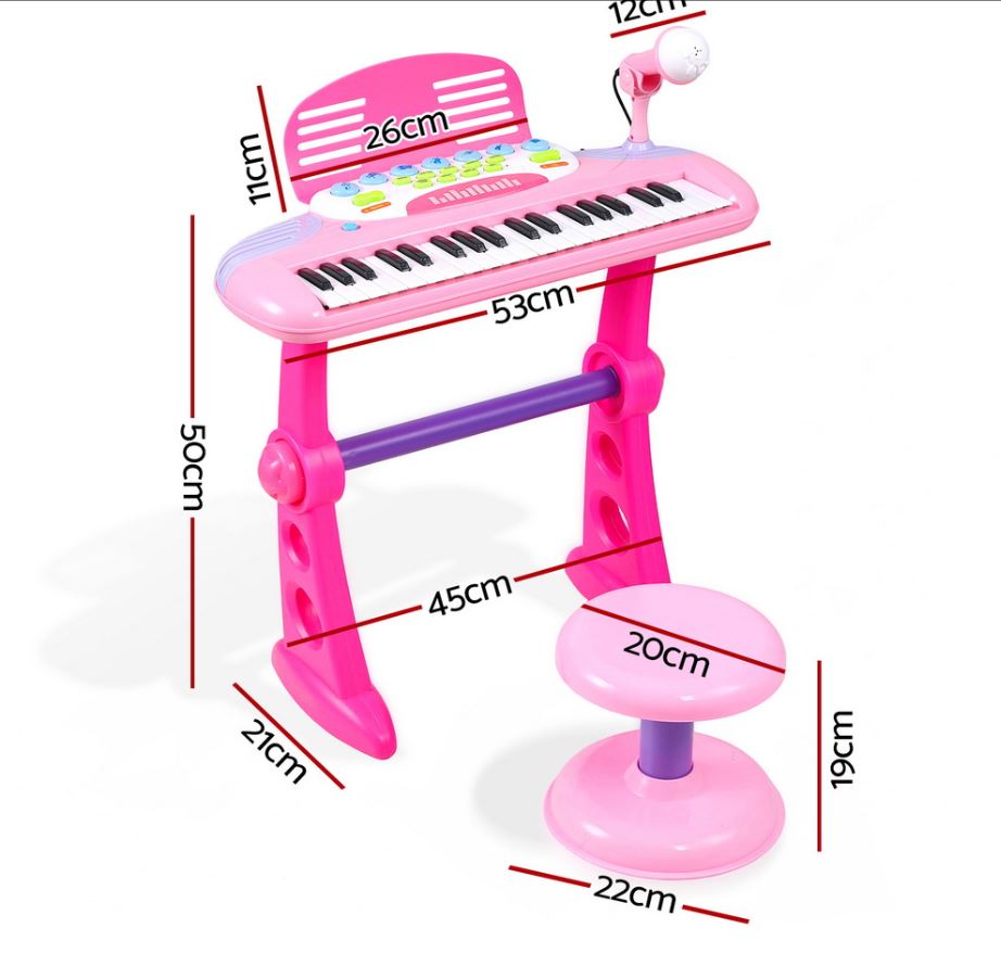 Keezi Kids Piano Keyboard 37 Keys Electronic Musical Instrument Set w/ Stool Microphone
