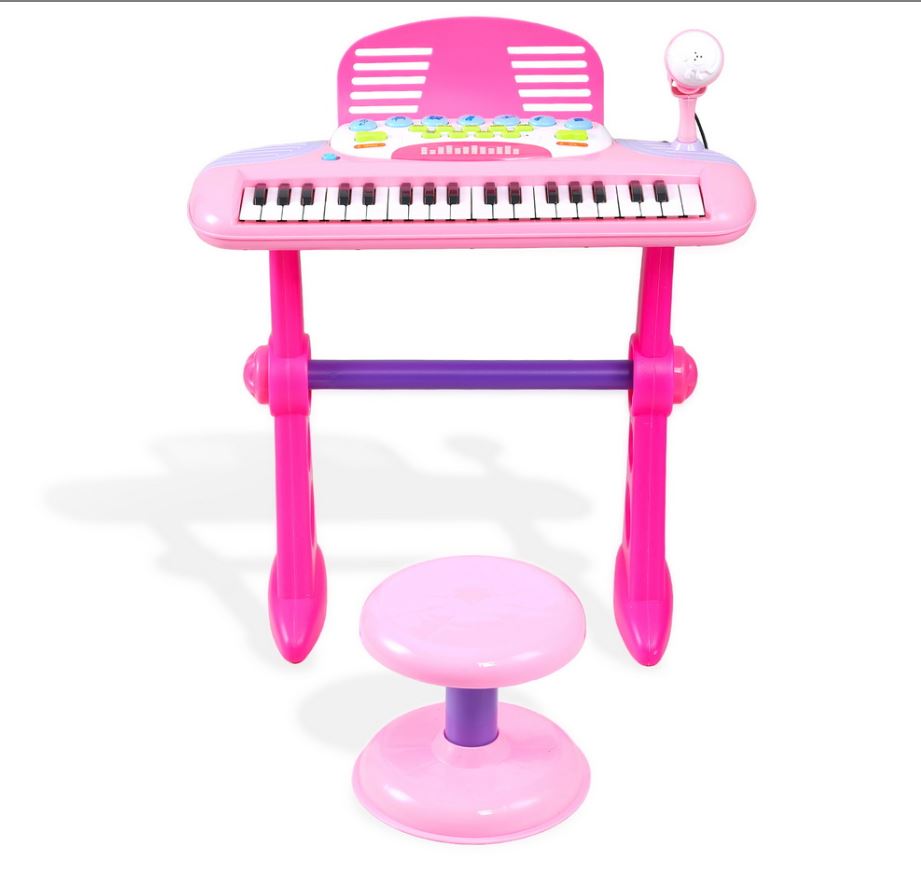 Keezi Kids Piano Keyboard 37 Keys Electronic Musical Instrument Set w/ Stool Microphone