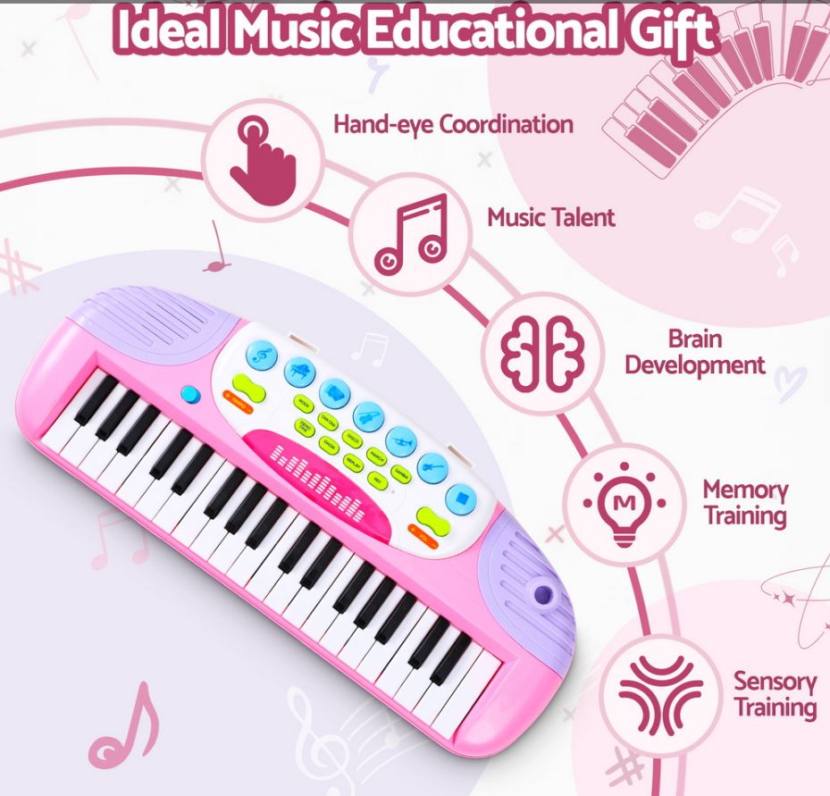 Keezi Kids Piano Keyboard 37 Keys Electronic Musical Instrument Set w/ Stool Microphone
