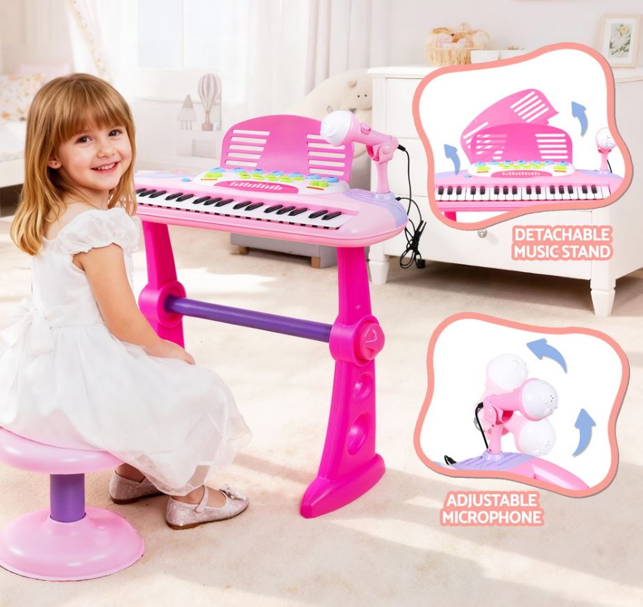 Keezi Kids Piano Keyboard 37 Keys Electronic Musical Instrument Set w/ Stool Microphone