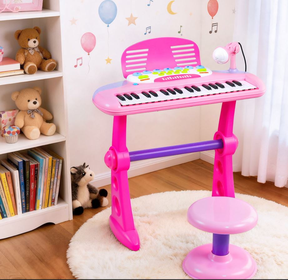 Children's Electronic Keyboard with Stand (Pink) Musical Instrument Toy