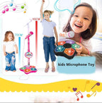Kids Star Karaoke Microphone Stand Adjustable Height Music Toy PINK with Flashing Lights and MP3 Connectivity for Boys and Girls