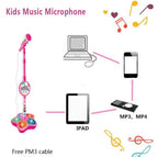 Kids Star Karaoke Microphone Stand Adjustable Height Music Toy PINK with Flashing Lights and MP3 Connectivity for Boys and Girls