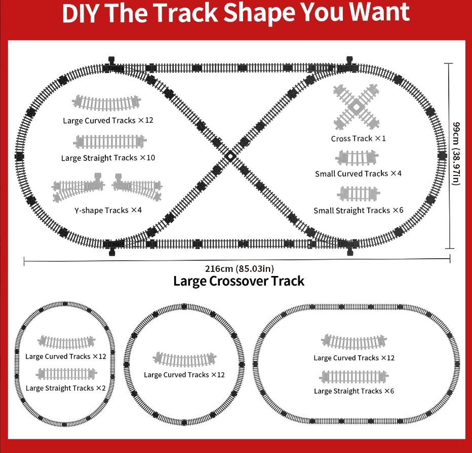 Model Train Set, Remote Control Train Toys with 3Way Smoke Locomotive, 5 Train Cars, Luxury Track Kit, Authentic Train Sounds & Lights, Rechargeable Battery, Top Present for Train Lovers (Black)