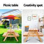 Keezi Kids Wooden Picnic Table Set with Coloured Umbrella