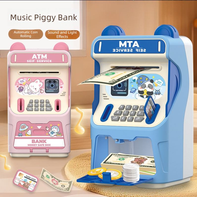 Blue Kids Electronic ATM Piggy Bank - Password Safe Box with Auto Scroll & Music - Educational Saving Toy