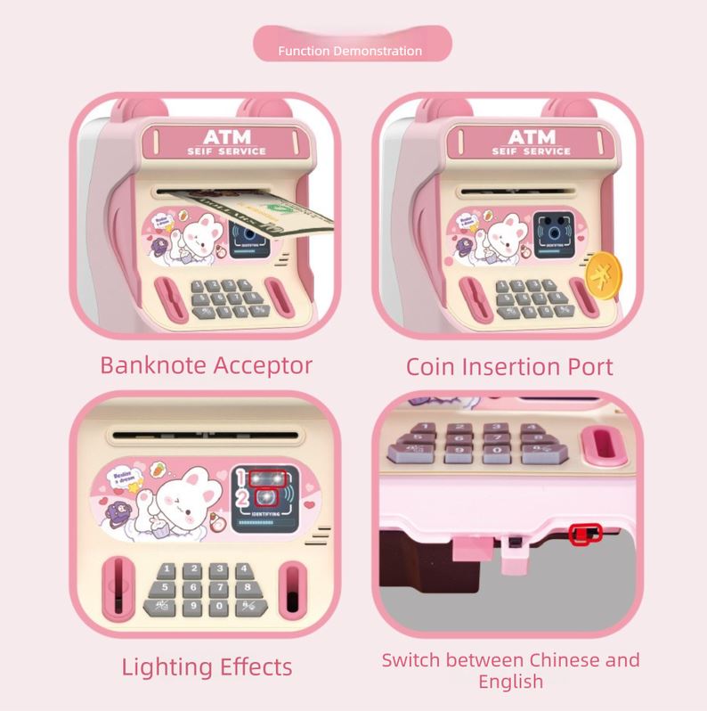 Blue Kids Electronic ATM Piggy Bank - Password Safe Box with Auto Scroll & Music - Educational Saving Toy