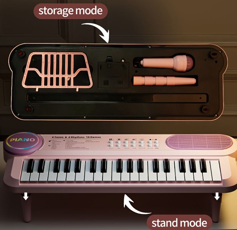 Portable Kids' Electronic Piano with Sheet Music and Microphone - Professional 37-Key Tactile Feedback, Support Recording & Multiple Performance Modes, Beginner-Friendly & Durable Musical Toy(Peach Powder)