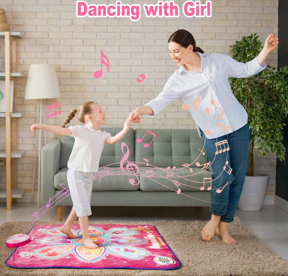 Purple Wireless Kids Electronic Princess Dance Mat & Music Playmat(90x90CM) - 7 Modes Foot Game Pad Toy with Digital Score Display
