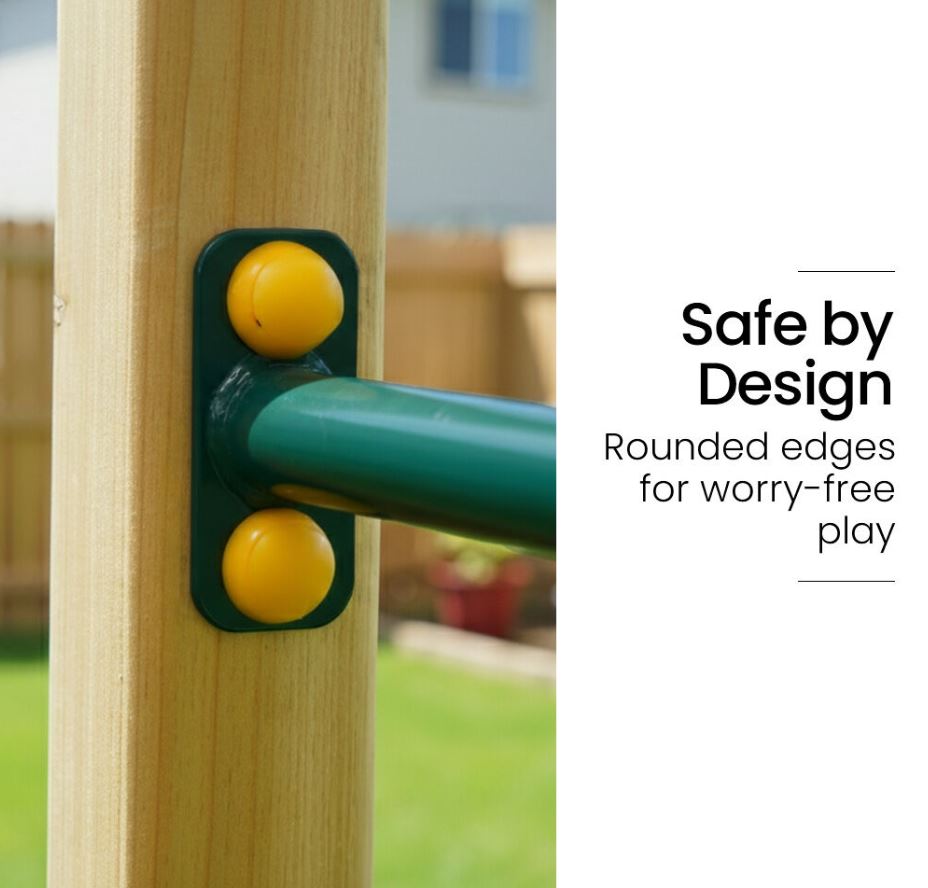 ROVO KIDS Ultimate Outdoor Monkey Bars Playset Frame, with Climbing Wall, Disc Swing, Rope Ladder