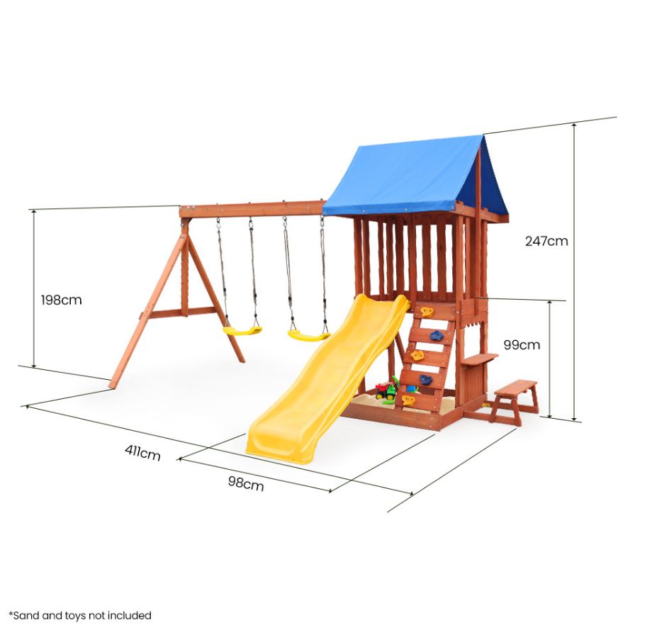 Rovo Kids Outdoor Slide and Swing Play Set with Climbing Wall and Sandpit