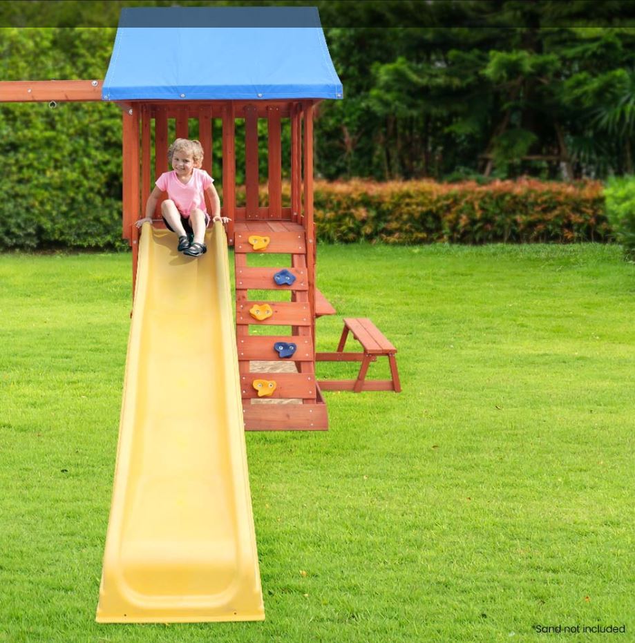 Rovo Kids Outdoor Slide and Swing Play Set with Climbing Wall and Sandpit