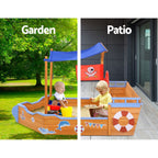 Keezi Kids Sandpit Wooden Boat Sand Pit with Canopy Bench Seat Beach Toys 165cm.