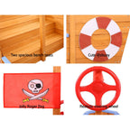 Keezi Kids Sandpit Wooden Boat Sand Pit with Canopy Bench Seat Beach Toys 165cm.