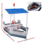 Kids Sandpit Wooden Box Boat Canopy Flag Outdoor Toys Children Blue.