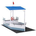 Kids Sandpit Wooden Box Boat Canopy Flag Outdoor Toys Children Blue.
