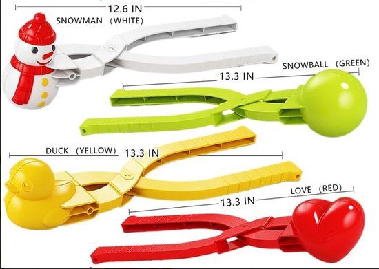 Snowball Maker for Kids 4 Pieces - Ball/Heart/Duck/Snowman - Safe PP Material Random Colours