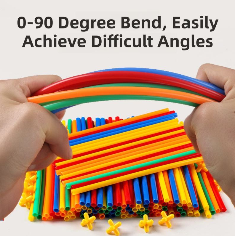 Soft Straw & Pipe Connector Building Blocks Toy - 200 Pcs Interlocking Construction Set, Educational Puzzle Toy for Kindergarten
